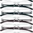 VisionGlobal 8 Pairs Reading Glasses, Blue Light Blocking Glasses, Computer Reading Glasses for Women and Men, Fashion Square Eyewear Frame (4black+4brown,+2.75 Magnification)