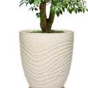 11.8 Inch Modern Ceramic Plant Pot with Saucer, Flower Pot with Drainage Hole Mesh Net,Indoor Outdoor Planter (Silk White)