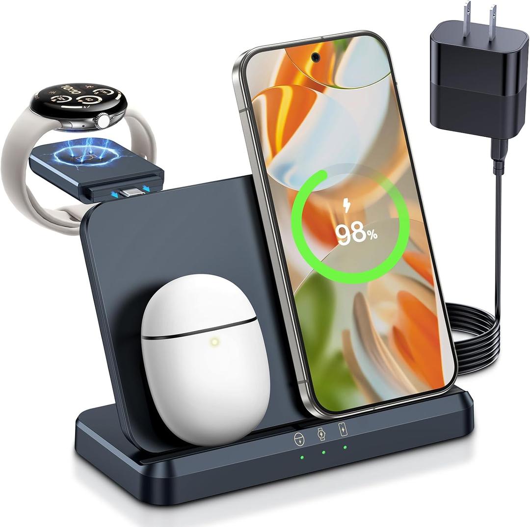 LK Wireless Charger for Pixel Watch 3/2 Foldable 3 in 1 Wireless Charging Station for Google Pixel 9 Fold/9 Pro/9 Pro XL/9/8 Pro/8/7 Pro/7/6 and Pixel Buds Pro/2