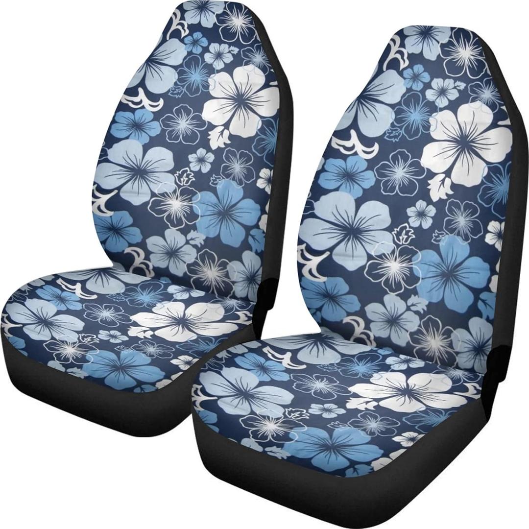Dreaweet Hawaiian Hawaii Aloha Print with White Hibiscus Flower Car Seat Covers Front Seat Protector Cover Mat Full Set of 2pc Universal Bucket Seat Cover for Car SUV Automotive