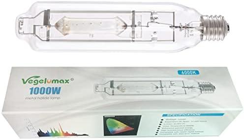 Vegelumax MH 1000W Metal Halide Single Ended HID Grow Light Bulb Lamp High PAR Enhanced Blue and Violet Spectrums for Hydroponic Horticulture Vegetative Growth,CCT 6000K,92,000Lumens,E39 Base, Pack Of 2