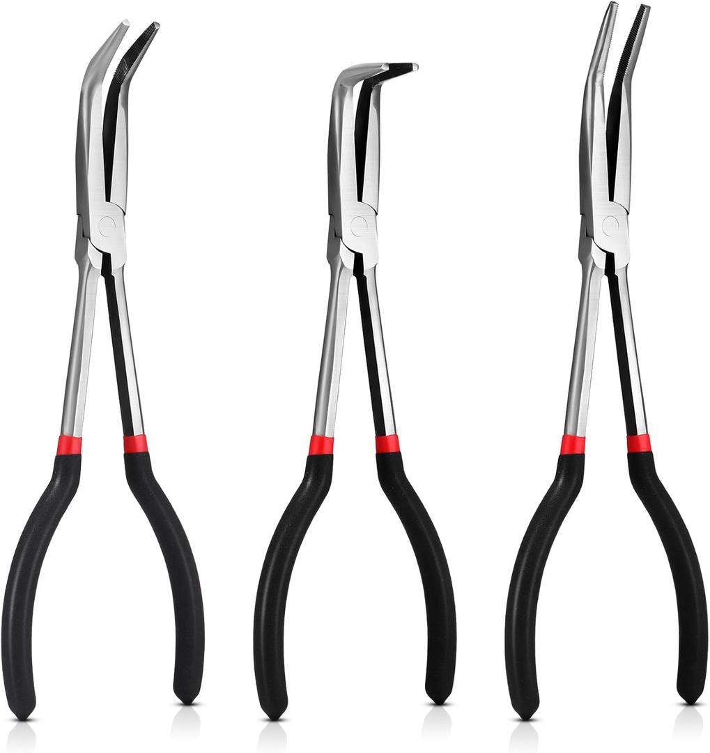 3 Pcs 11 Inch Needle Nose Pliers Set 25 45 90 Bent Nose Pliers for Commodity Production, Hardware Bending and Electronic Assembly