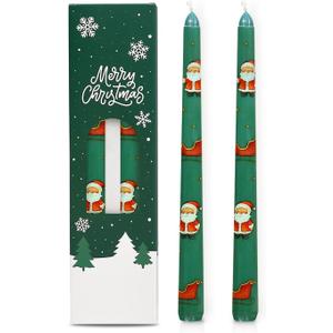 2 Pack Christmas Taper Candles, 10 Inch Unscented White Candlesticks with Christmas Tree Print Design for Holiday Table Decor, Fireplace Mantel, Advent Wreaths, Winter Weddings, Seasonal Display