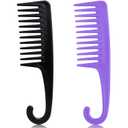 2PCS Large Wide Tooth Comb, Shower Combs with Hook for Wet Curly Hair, Premium Big Hair Brush Combs to Detangle Curls, Women Detangler Comb for Detangling Wigs, Styling Dry Thick Long Cabello
