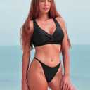RELLECIGA Women's Adjustable High Cut Thong Bikini Bottom (Black, M)