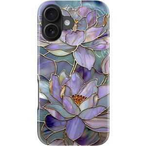 DorisMax for iPhone 16 Case - Wireless Charging Compatible - Dual-Layer Hard Shell + Silicone Cover - Shockproof Protective Phone Case with Stylish Designs for Women - Abstract Lotus