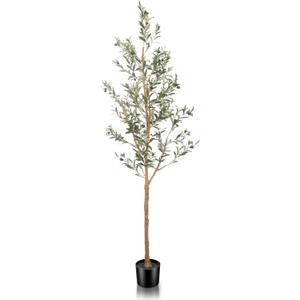 Faux Olive Tree 7ft -Tall Fake Olive Trees Artificial Indoor with Planter - Large Faux Olive Branches and Fruits Fake Olive Plants for Office House Living Room Home Decor