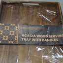 Acacia Wood Serving Tray with Handles (17 Inches)  Decorative Serving Trays Platter for Breakfast in Bed, Lunch, Dinner, Appetizers, Patio, Ottoman, Coffee Table, BBQ, Party Great for Lap &Couch