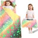 Lasoftan Toddler Nap Mat with Pillow and Blanket, Extra Large Rolled Napping Mats,Slumber Bags for Boys Girls,Kids Sleeping Bag for Daycare, Preschool Travel Camping (Glowing Unicorn)