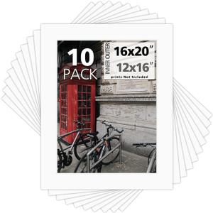 Mat Board Center, Pack of 10, 16x20 for 12x16 Off White Photo Picture Mats - Acid Free, 4-ply Thickness, White Core - for Pictures, Photos, Framing