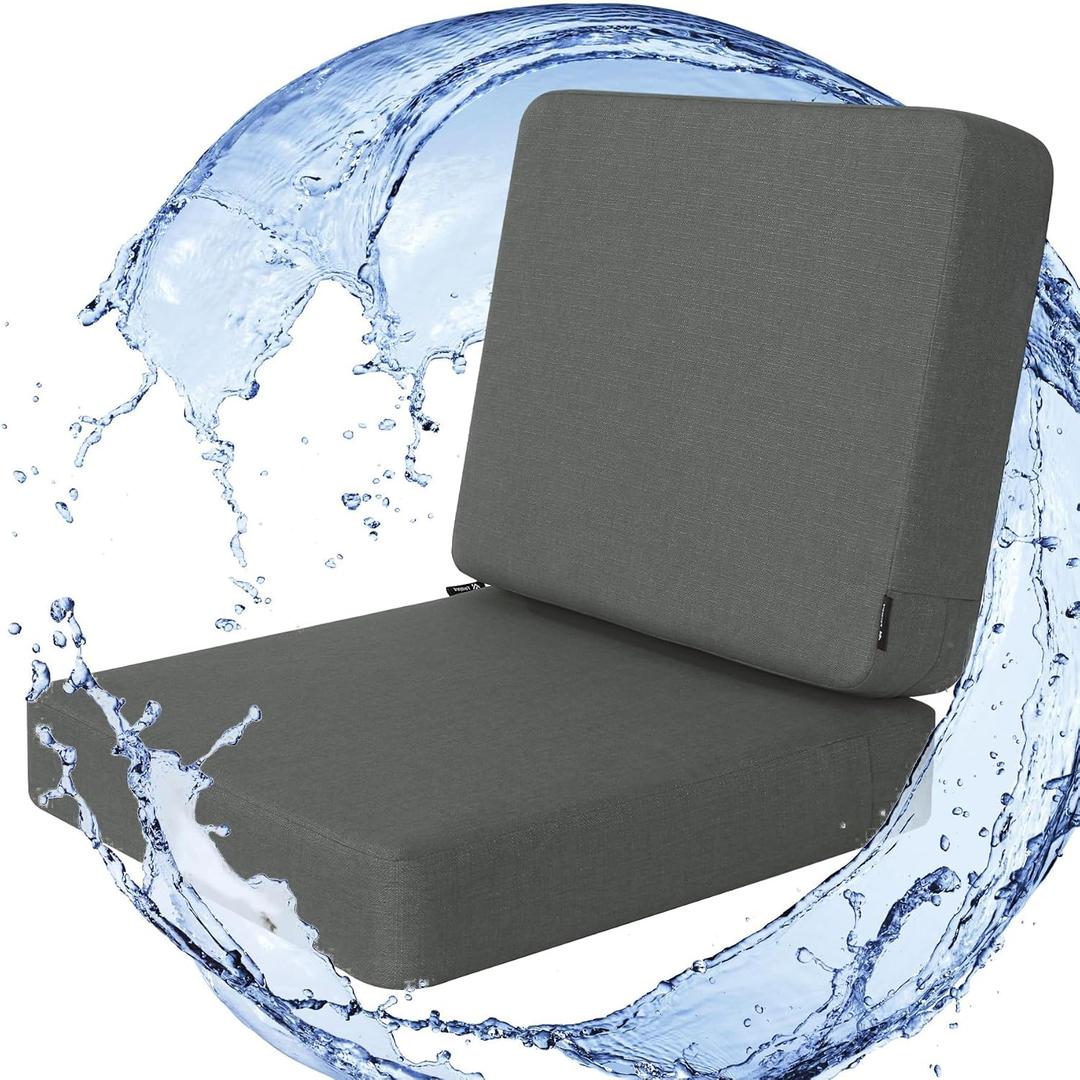 Favoyard Outdoor Deep Seat Cushion Set, 22 x 22 Inch Rainproof & 3-Year Fade Resistant Patio Furniture Cushions, Removable Seat Bottom & Back Cushion covers with Ties for Chair, Sofa, Couch, Dark Grey