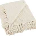 DII Modern Zig Zag Throw Blanket Woven Cotton, Hand-Knotted 2.5" Fringe, 50x60, Natural