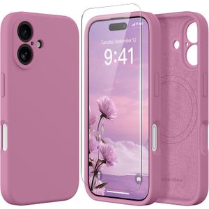 Magnetic for iPhone 16 Plus Case, Compatible with MagSafe, [Full Camera Protection][Screen Protector] Silicone Shockproof Protective Phone Case for iPhone 16 Plus 6.7", Blackcurrant
