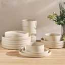 TheTerra Ceramic Dinnerware Sets for 6, 18 Pieces Handmade Reactive Glaze Plates and Bowls Set, Scratch Resistant Dish Set, Oven & Microwave & Dishwasher Safe (Ice Cream)