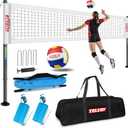 Heavy Duty Professional Volleyball Net Set Aluminum Poles, 32 ft Regulation Portable for Outdoor Backyard Beach, Anti-Sag, Adjustable Height & Length with Carry Bag