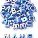DanLingJewelry 90Pcs Random Large Blue Acrylic Alphabet Beads UV Plating Iridescent 26 A-Z Letter Beads for DIY Bracelets Necklaces Keychain