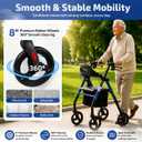 Rollator Walker with Seat, Foldable Lightweight Walkers for Seniors 4 Wheel Heavy-Duty Bariatric Rolling Walker 8'' Big Wheels Locking Brakes All Terrain Adjustable Handles 350 lb Capacity, Blue