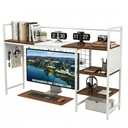 ZHUJERRY Desk Shelf Organizer with Pegboard & Hooks, Desk Hutch for Computer Monitor, Multi-Tier Wood Desktop Bookshelf Display Rack for Home Office Dorm Room (Simple White, 50.39‘’)