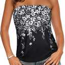 Tube Tops for Women Strapless Bandeau Tanks Casual Backless Shirts Sleeveless Blouse (Large, Black Print)