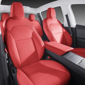 Car Seat Covers for New 2025 Tesla Model Y Juniper Nappa Leather Car Interior Seat Airbag Compatible Cushion Cover Full Set Custom Fit 2025-2026, Nappa Red