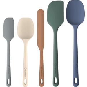 ChefAide 5 Pieces Silicone Spatula Set, Food Grade Rubber Spatula, Upgrade Strong Handle with Ergonomic Grip, Heat Resistant Up to 600F for Nonstick Cookware, Cooking (Neutral)