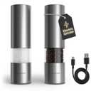 LARS NYSM Electric Salt and Pepper Grinder Set I Automatic Salt and Pepper Mills with Adjustable Ceramic Grinder I USB Rechargeable Electric Spice Mill Set with LED Light (Stainless Steel)