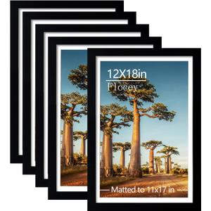 12x18 Picture Frame Set of 5, Black Poster Frame, Display Pictures 11 x 17 with Mat or 12 x 18 Without Mat for Horizontal or Vertical Wall Mounting, Wall Gallery Frame, 12x18-5PACK
