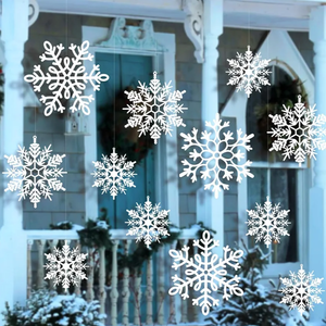 12pcs Large Christmas Hanging Snowflakes Decorations Outdoor - White Big Hanging Snowflake in Different Sizes for Winter Decoration Indoor Outdoor Christmas Tree Holiday Decor