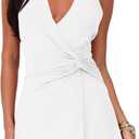 XXTAXN Women's Sexy Halter V Neck Sleeveless Backless Twist Front Ruched Going Out Mini Dress (White), XL