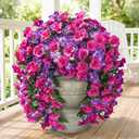 Fake Hibiscus Artificial Hanging Flowers Plants for Outdoors Decoration, 2pcs Silk Hibiscus Vines Realistic UV Resistant Purple Fuchsia Faux Flowers for Outside Planter Porch Patio Yard Home Party