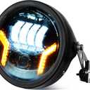 7inch LED Motorcycle Headlight with White DRL Amber Turn Signal Light with Headlight Housing Bucket Mount Brackets Compatible with CB400 CB1300 Vulcan custom XS650 Chopper Cafe Racer Bobbe