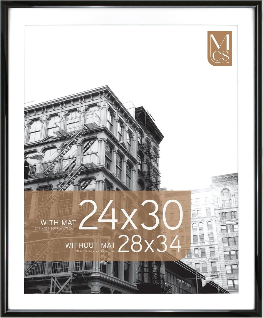 MCS Trendsetter 28x34 Poster Frame, Display Pictures 24x30 With Mat or 28x34 Without Mat, Vertical & Horizontal Wall Hanging Large Picture Frame for Photos & Posters, Black (1-Pack)