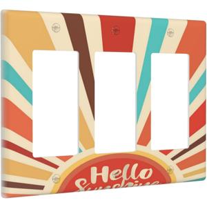 Boho Abstract Sun Vintage Colorful Sunshine 3 Gang Rocker Light Switch Covers Decorative Unique Triple Outlet Wall Plate Cover Faceplate Decorative Switchplate GFCI for Country Bedroom Decor (3-Gang Rocker /6.38 x 4.49 IN)