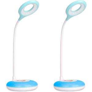 2 Pack LED Desk Lamp Cordless Rechargeable Battery Operated Table Light Adjustable Gooseneck Dimmable Touch Control Color Changing RGB Eye-Caring Base Night Light for Kids with USB Charging Cable