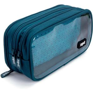 ZIPIT Half & Half Pencil Case, 3-Compartment Aesthetic Zipper Pouch, Teal | Clear-front pencil case for school, dedicated organizer panels, holds up to 70 pens & pencils, durable easy-care polyester