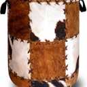 Retro Cows Print Laundry Basket Cow Cowhide Brown Funny Laundry Hamper Foldable Oxford Cloth Animal Tote Bag Clothe Toy Storage Bucket 18.9"x16.5"For Bathroom/Laundry Storage/Bedroom