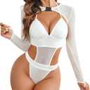 Avidlove Rave Outfits for Women Festival Sexy Lingerie Bodysuit Buckle Shrug Crop Top Set (Small, White)