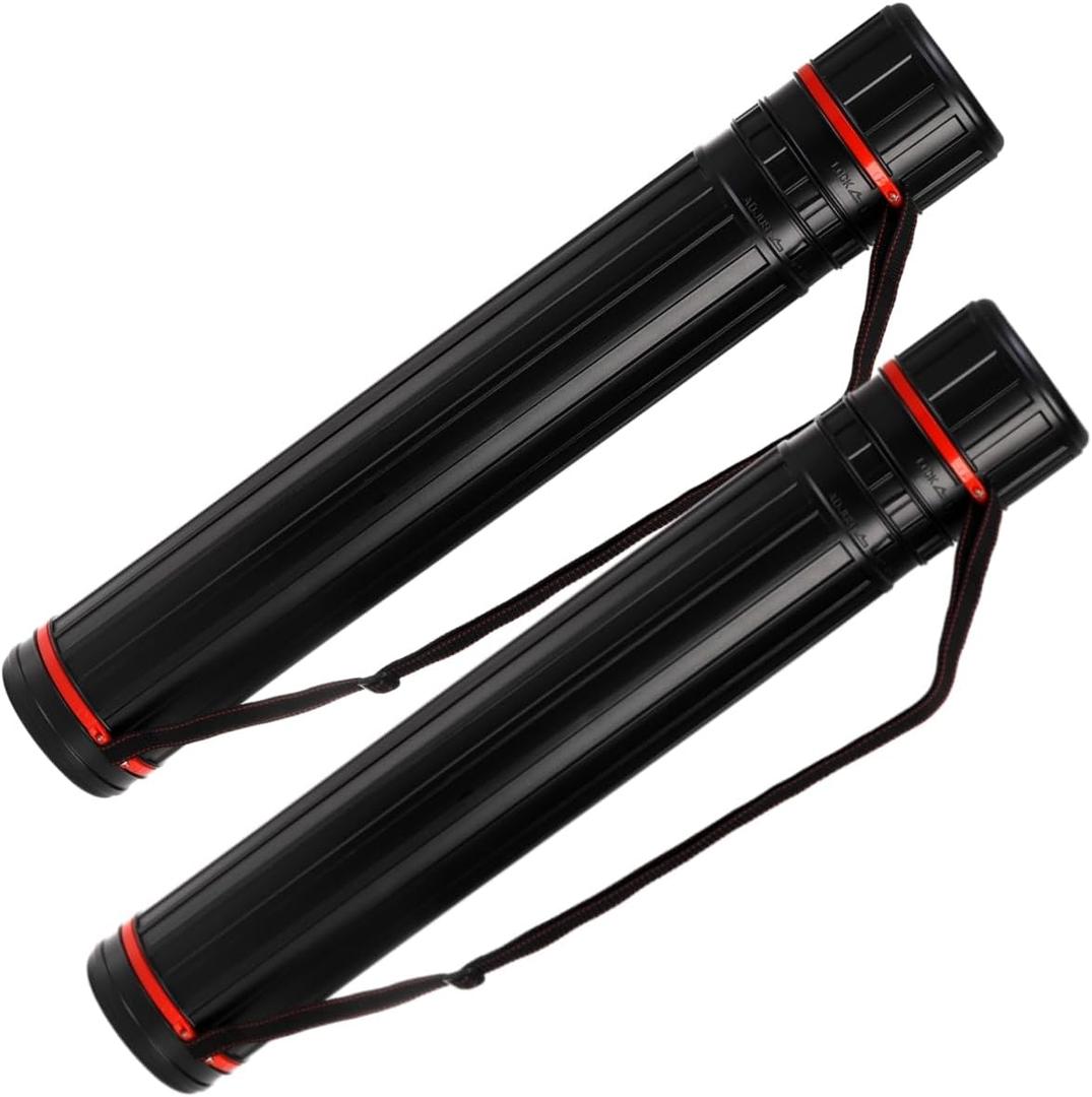 Eorbow 2 Pack Extendable Poster Tube, Round Black Telescoping Art Drafting Tube, Expand from 30.3" to 52", Plastic Blueprint Document Storage Holder Cases with Strap for Carrying Artworks Scrolls