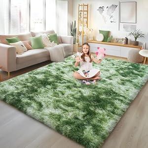 Soft Plush Shag Rug 5x7, Ultra Fluffy Rug for Living Room Bedroom, Non-Slip Fuzzy Large Area Rug for Living Room, Carpet for Girl Boy Kids, Modern Indoor Home Decor Aesthetic, Tie-Dyed Green