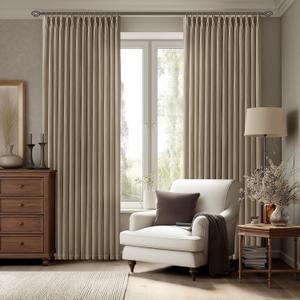 Brown Pinch Pleated Linen Curtains 96 Inches Long for Living Room Semi Sheer Light Filtering Custom Made Pinch Pleat Drape with Hooks Rings Back Tab Neutral Boho Country 96 Inch Bedroom Curtain (40"W x 96"L (Pack of 2), Dutch Cocoa)