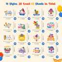 1000Pcs Happy Purim Sticker Rolls 16 Styles Joyful Festive Label Decals, Purim Celebrations DIY Crafts Gifts Home Decor Cute Party Favors Classroom Prizes Activities Incentive