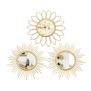 3 Pack Metal Mirrors for Wall Sunburst Wall Mirrors Home Décor Decorative Hanging Wall Art for Living Room Bedroom Entryway (Gold, Sunburst)