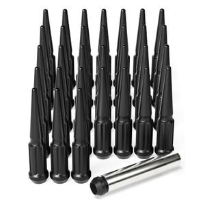 14x1.5 Lug Nuts Black 32 Piece, M14x1.5 Spike Lug Nuts Wheel Accessories Compatible with Chevy Ram Ford GMC