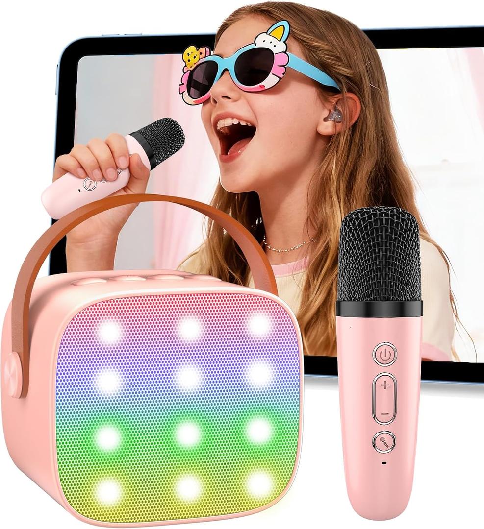 Mini Karaoke Machine for Kids 4-12, Portable Kids Karaoke Machine with Wireless Microphone Set, Portable Bluetooth Speaker Toy for Kids 4-12,Christmas Birthday Gift for Girls Aged 4 5 6 7 8 9 10 11 12 (pink-1mic)