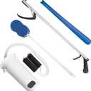 Rehabilitation Advantage 4 Piece Economy Hip or Knee Replacement Recovery Kit. Package Includes a 26-inch Reacher Grabber, Sock Aid, 17-Inch Plastic Shoehorn and 21 Inch Bath Sponge.