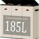 185L Laundry Hamper 3 Section with Lid, Beige Clothes Hamper with 3 Removable Laundry Bags, Large Laundry Basket for Bedroom, Laundry Room, Dorm