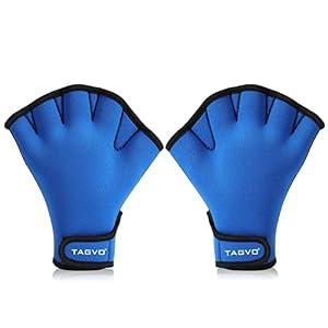 TAGVO Aquatic Gloves for Helping Upper Body Resistance, Webbed Swim Gloves Well Stitching, Aquatic Fitness Water Resistance Training, Small, Blue