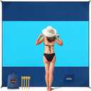 AnorTrek Beach Blanket Sandproof, Extra Large Beach Mat, Sand Free Mat Quick Drying, Lightweight, Soft & Durable Mat for Beach, Yard (Dark Blue & Blue, 6.6 x 6.6 FT (14 Person))