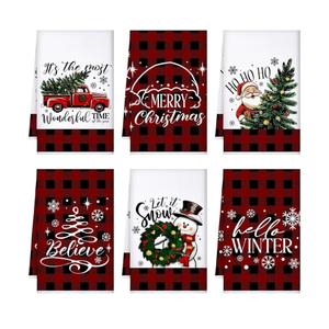 Preboun 6 Pcs Christmas Kitchen Towels Buffalo Check Plaid Dish Towels Winter Hand Towels Farmhouse Tea Towels Housewarming Gifts for Xmas Holiday Home Kitchen Decor