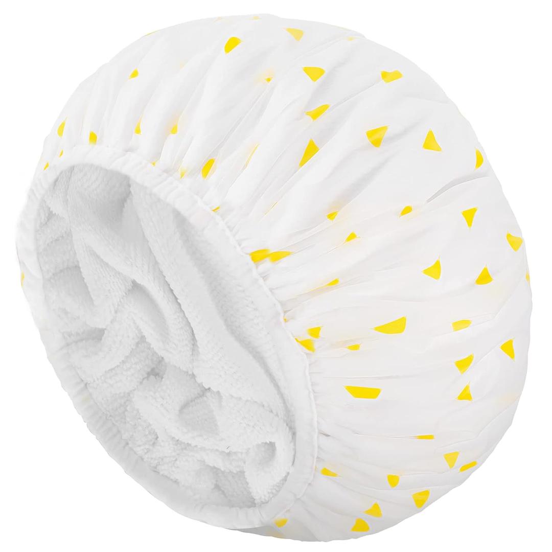 Auban Shower Cap, Shower Cap for Women Terry Cloth Lined EVA Exterior Reusable Double Layer Waterproof, Large Bath Hair Cap for All Hair Lengths (Yellow)